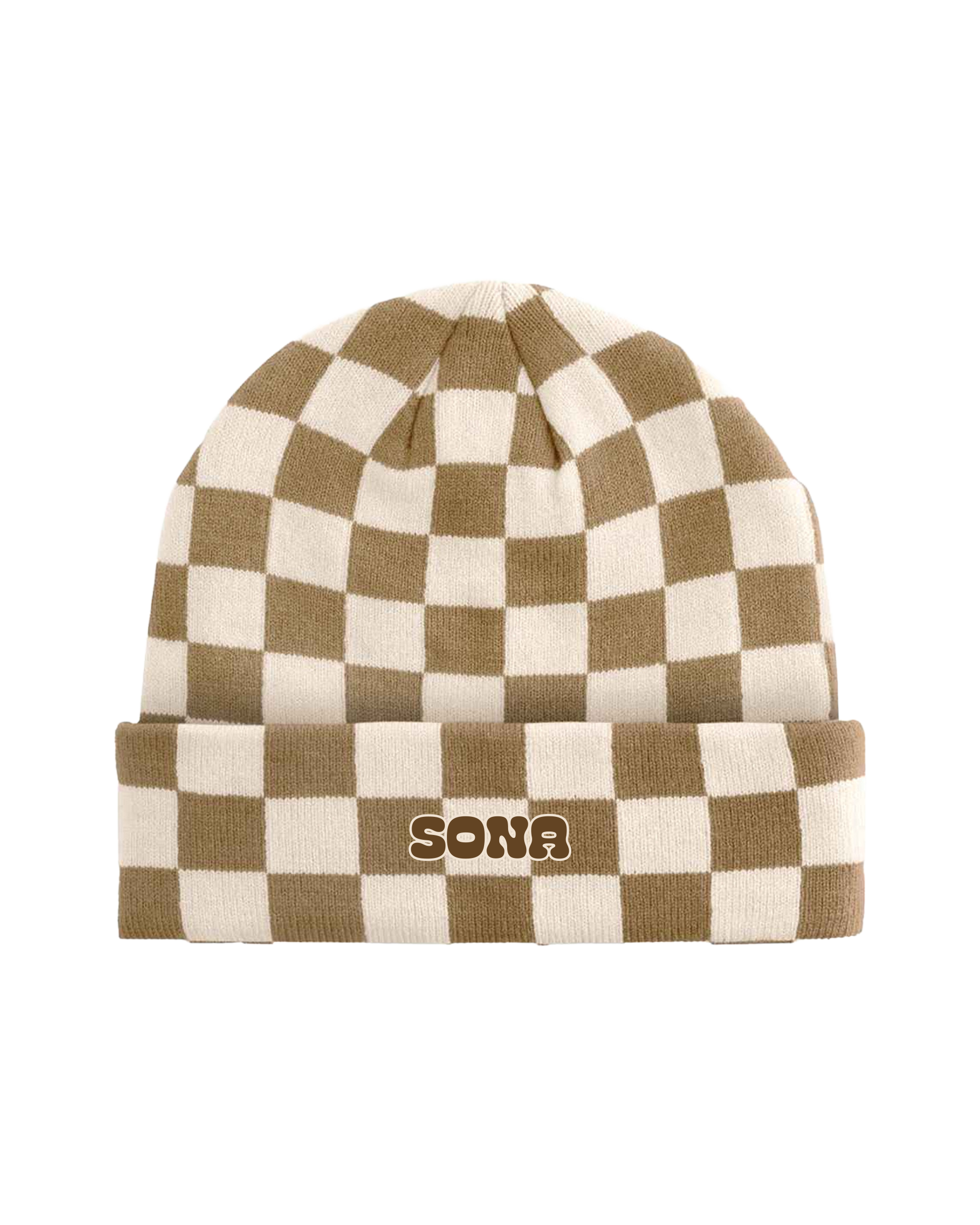 Sona Checkered Beanie (Biscuit)